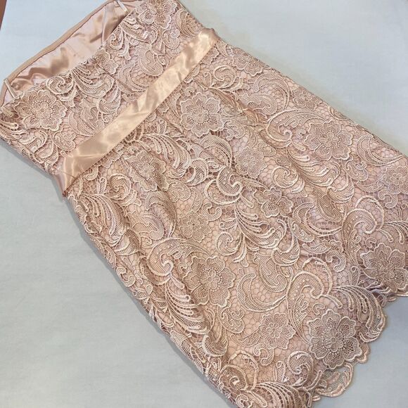~ NEW** Adrianna Papell 14 Cocktail Dress Blush Crochet Strapless Lace Mini Knee - Picture 8 of 14